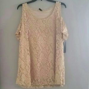 Ashley Blue Tan Lace Cold Shoulder NWT Size 3X